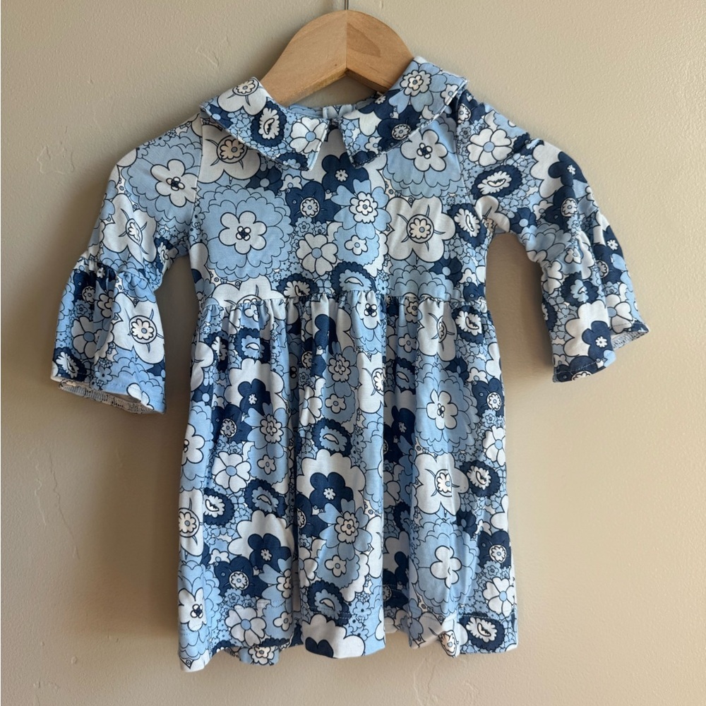 Kate Quinn Baby Blue Floral Retro Cottagecore Long Sleeve Dress Scandi 3-6M